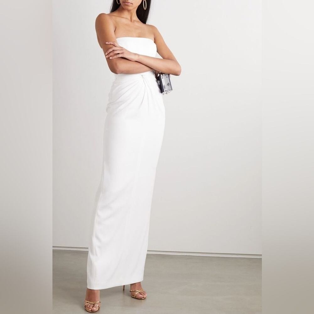 Alex Perry Brooklyn Bridal Strapless Twist-Front Satin-Crepe Gown in White